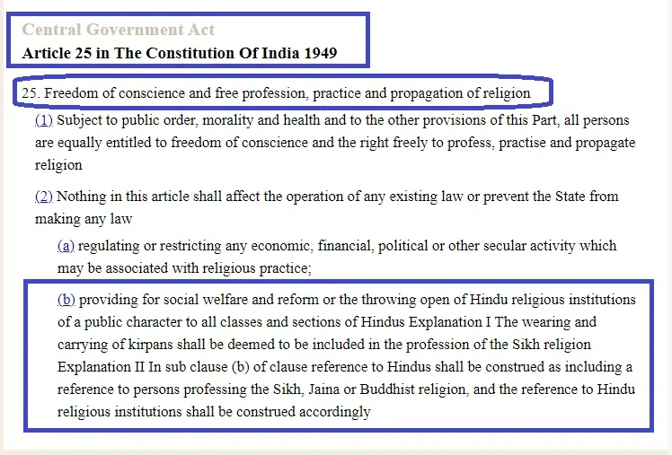Article 25 of the Indian Constitution guarantees freedom of conscience and the right to freely practice and propagate religion subject to public order, morality, and health